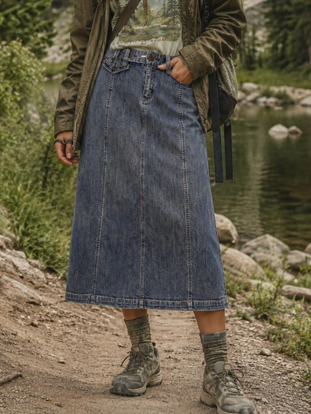 Eddie Bauer Size 10 Vintage Blue Denim Maxi Jean Skirt Gorpcore Country Farmcore